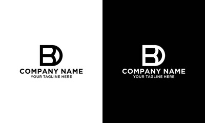 letter D with B, BD, DB logo Vector design template on a black and white background