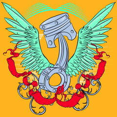 Illustration vector motorcycle design with tattoo style and text