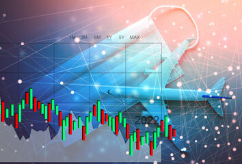 Stock market trading graph and candlestick chart on screen monitor for financial investment and economic concept