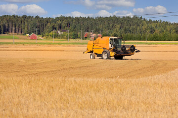 Agricultural Field Landscape with Combine