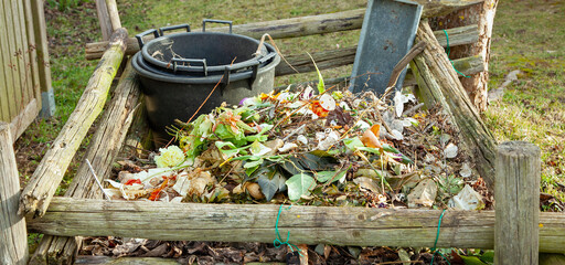Composting. Pile of composting organic waste. Organic compost heap. Sustainable production of ground
