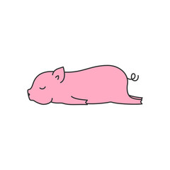 Piggy little cute pet pink sweet sleeps vector illustration.