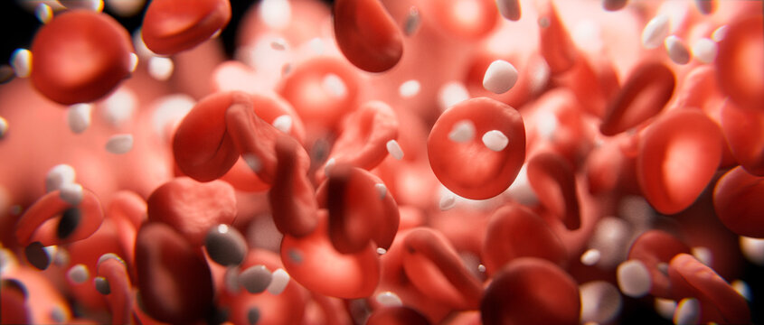 Rote und weiße Blutplättchen oder Blutkörperchen in Adern im Blutkreislauf - Leukozyten und Thrombozyten