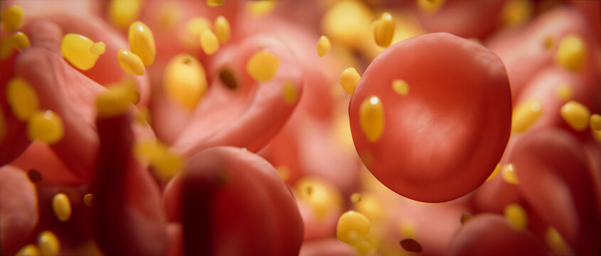 Rote Blutkörperchen und Rote Blutplättchen mit Cholesterin Fettzellen in Ader