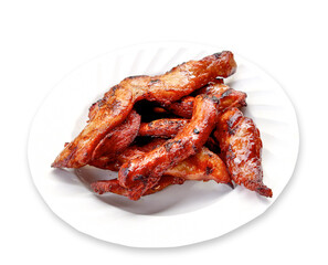 Fried Pork with Fish Sauce Marinated with various spices and fresh vegetables separately on white background