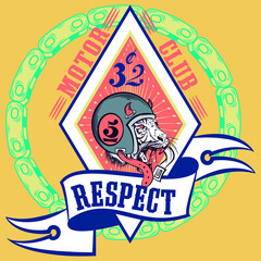 Illustration vector tiger with helmet motorcycle and background