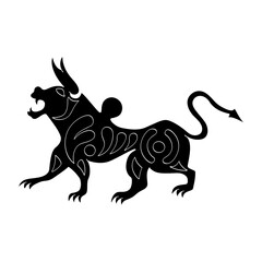 vector monochrome icon with ancient Scythian art. Plaque with animal motifs for your project