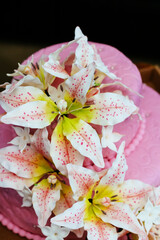 pink Wedding Cake with Lily