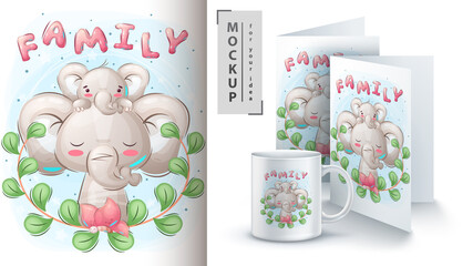 Elephant family - poster and merchandising. © rwgusev