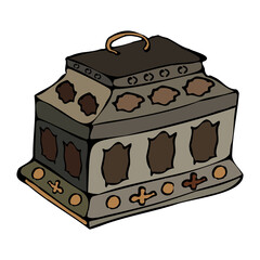 items for storage: metal casket, forged. Hand drawn graphics, vector.