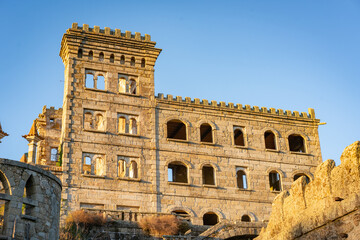 Abandoned ruin building of Termas Radium Hotel Serra da Pena in Sortelha, Portugal