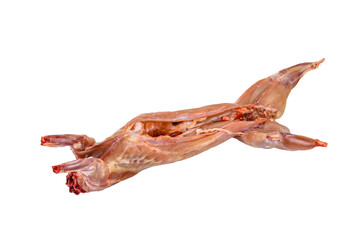 Whole carcass of raw rabbit isolated on a white background. Dietary food