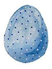 Watercolor illustration of a blue egg for a happy Easter. A celebration of spring. Easter egg for greeting card design.
