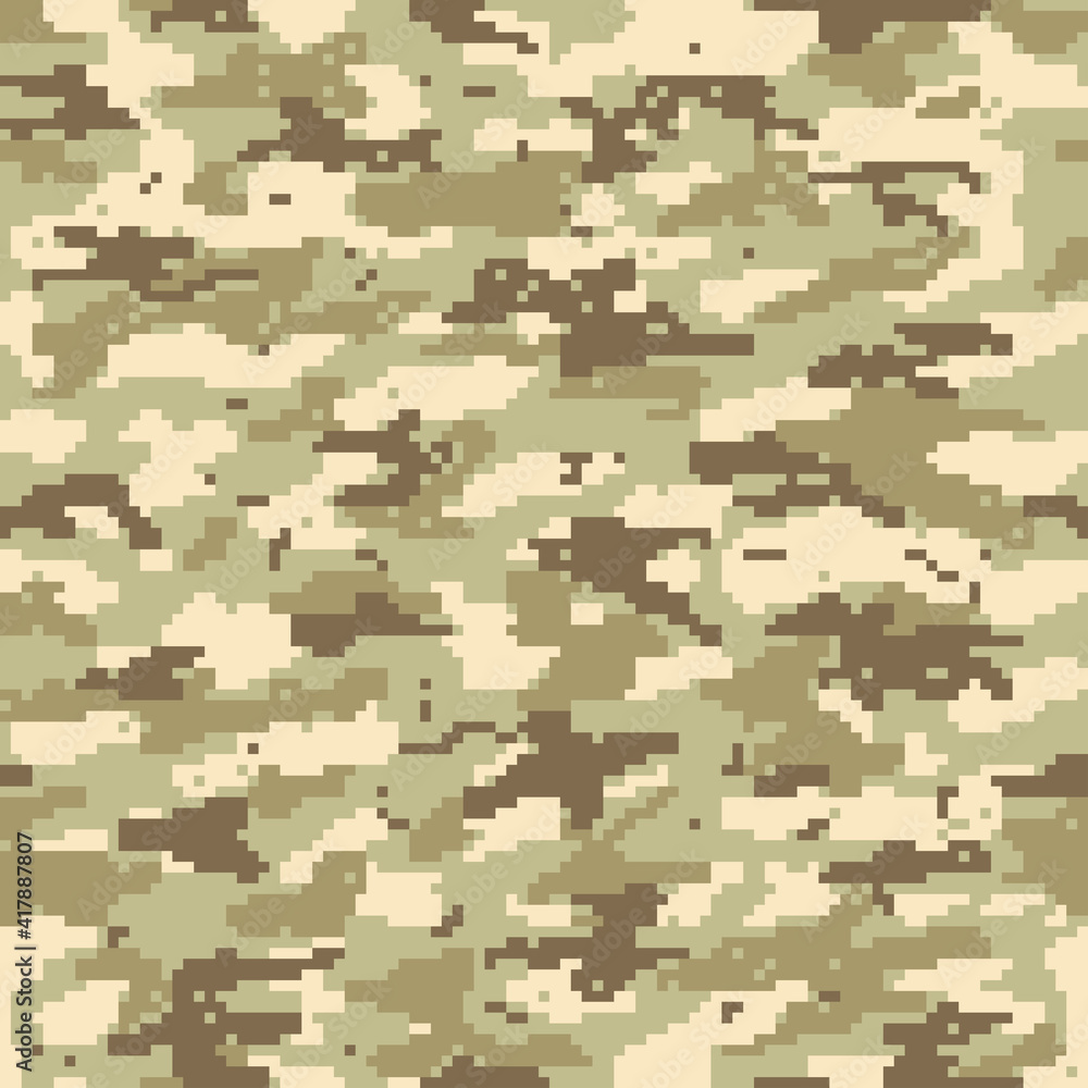 Wall mural Pixel camouflage seamless print. Sand military pattern. - Wall murals