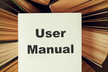 Hardback books with book User Manual on top
