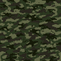 
Pixel green camouflage military texture. Vector seamless background.