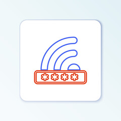 Line Wifi locked sign icon isolated on white background. Password wi-fi symbol. Wireless Network icon. Wifi zone. Limited access. Colorful outline concept. Vector.