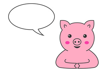 Pig cartoon character pink speak speech bubble vector illustration.