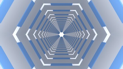 3d render white blue hexagonal tunnel