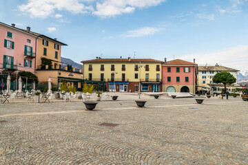 The main square of Colico with its colorful houses - obrazy, fototapety, plakaty