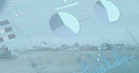 Animation of financial data processing over a garbage dump - Powered by Adobe
