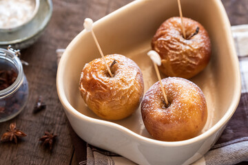 Baked apples. Homemade oven dietary fruit dessert