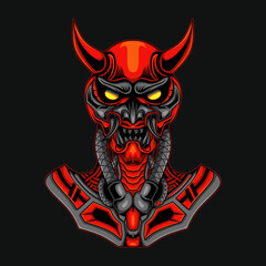 Red Demon Skull Robot Illustration