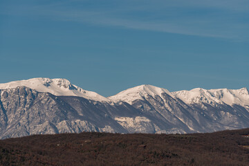 Molise, Mainarde. Winter panorama. The Mainarde mountain range extends along the border between...