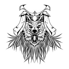 Wolf Samurai Graphic Illustration In Black White