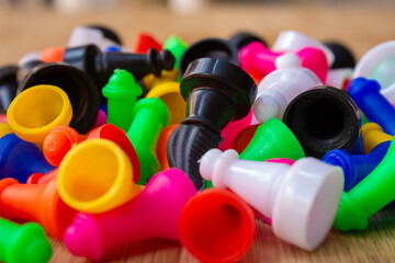 Multi-colored objects used in board games for children