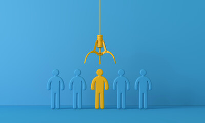 Employee recruitment concept with claw picking a new team member. 3D Rendering