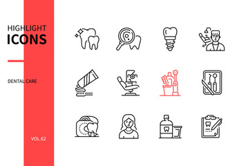 Dental care - line design style icons set
