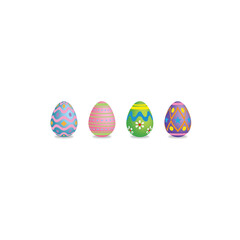 Decorative, colorful, fun Easter eggs on isolated white