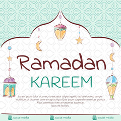 Naklejka premium Ramadan kareen, design banner for social media promotion with lanterns hanging