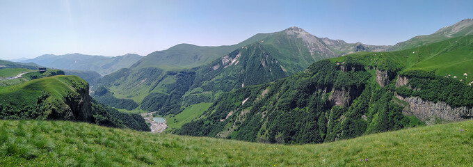 Fototapeta na wymiar Mountains panoramic photo. Georgia. Georgian Military Road