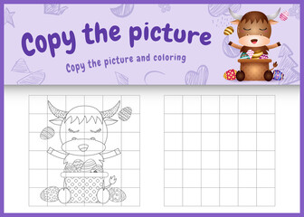 copy the picture kids game and coloring page themed easter with a cute buffalo and bucket egg