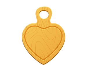 Wooden cutting board in the shape of a heart. Vector illustration in cartoon style isolated on white background. Kitchen tools
