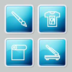 Set line Paint brush, T-shirt, Roll of paper and Paper cutter icon. Vector.