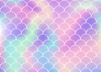 Holographic mermaid background with gradient scales.