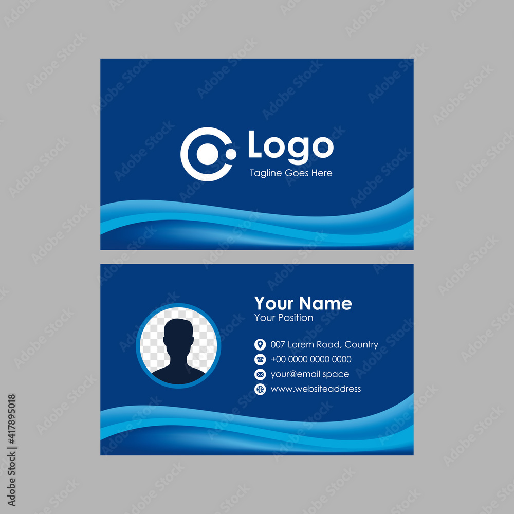 Poster abstract smooth business card with blue wavy mesh gradient background design, professional blue styl