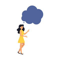 Illustration, flat style, woman thinks. Woman with thoughts on a white background.