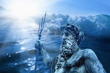 The mighty god of water, sea and oceans Neptune (Poseidon, Triton). Neptun's trident as symbol...