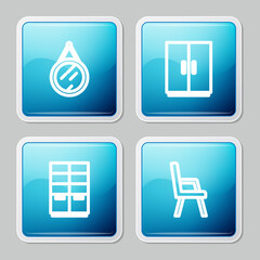 Set line Mirror, Wardrobe, and Armchair icon. Vector.