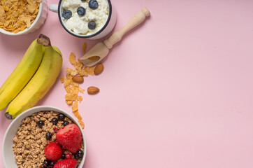 Bowl of healthy muesli with yogurt and fresh berries