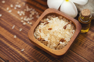Spa setting with natural olive oil and sea salt.