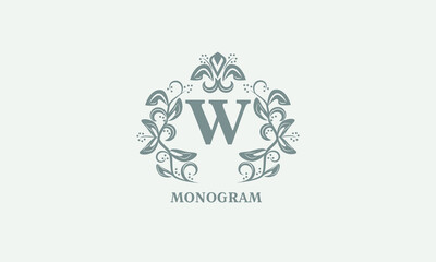 Decorative vector monogram with the initial letter W. Exquisite logo for cafe, bar, restaurant, invitation. Business style or company brand.