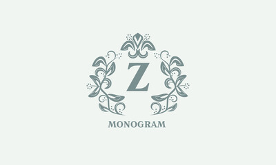Decorative vector monogram with the initial letter Z. Exquisite logo for cafe, bar, restaurant, invitation. Business style or company brand.