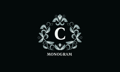 Design for invitations, menus, tickets. Wedding monogram with the letter C or two letters. The logo is identical for a restaurant, hotel, heraldry, jewelry.