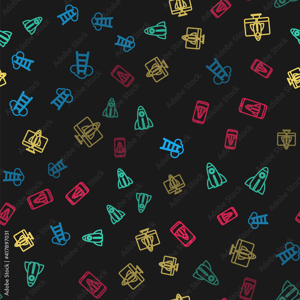 Poster set line stair with finish flag, startup project concept, and on seamless pattern. vector.