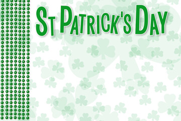 side green holiday beads border st patricks day illustration with text heading and clover overlay background